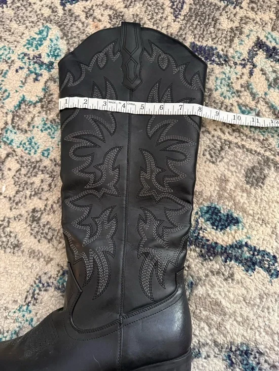 Black Leather Embroidered Cowboy Boot - Picture 9 of 12